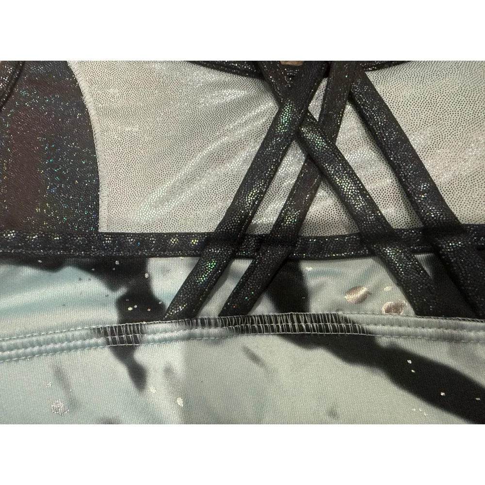 Justice Girls Blue Black Tie Dye Shimmer Strappy Back Sports Bra‎ Activewear 6/7